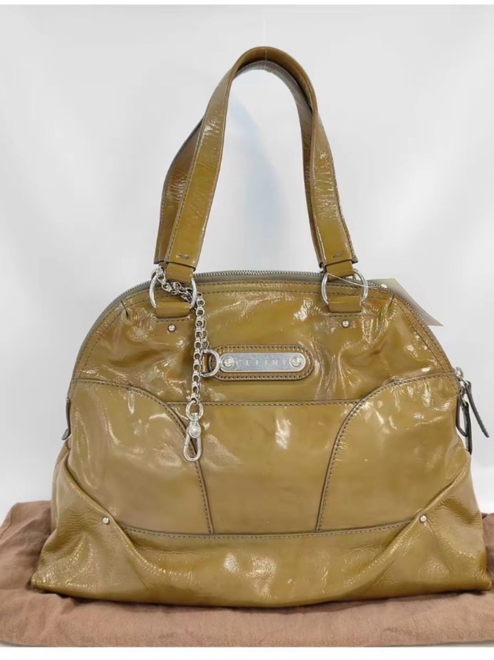 🌟 VINTAGE CELINE Khaki Patent Leather Dome Bag (w/ COA & Dust Bag!)